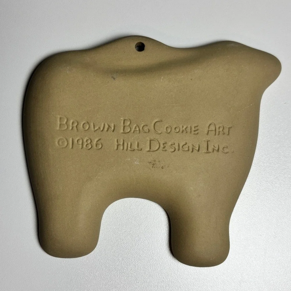 Brown Bag Cookie Art 1986 Hill Design Inc Cow Stoneware Cookie Mold Vtg Stained